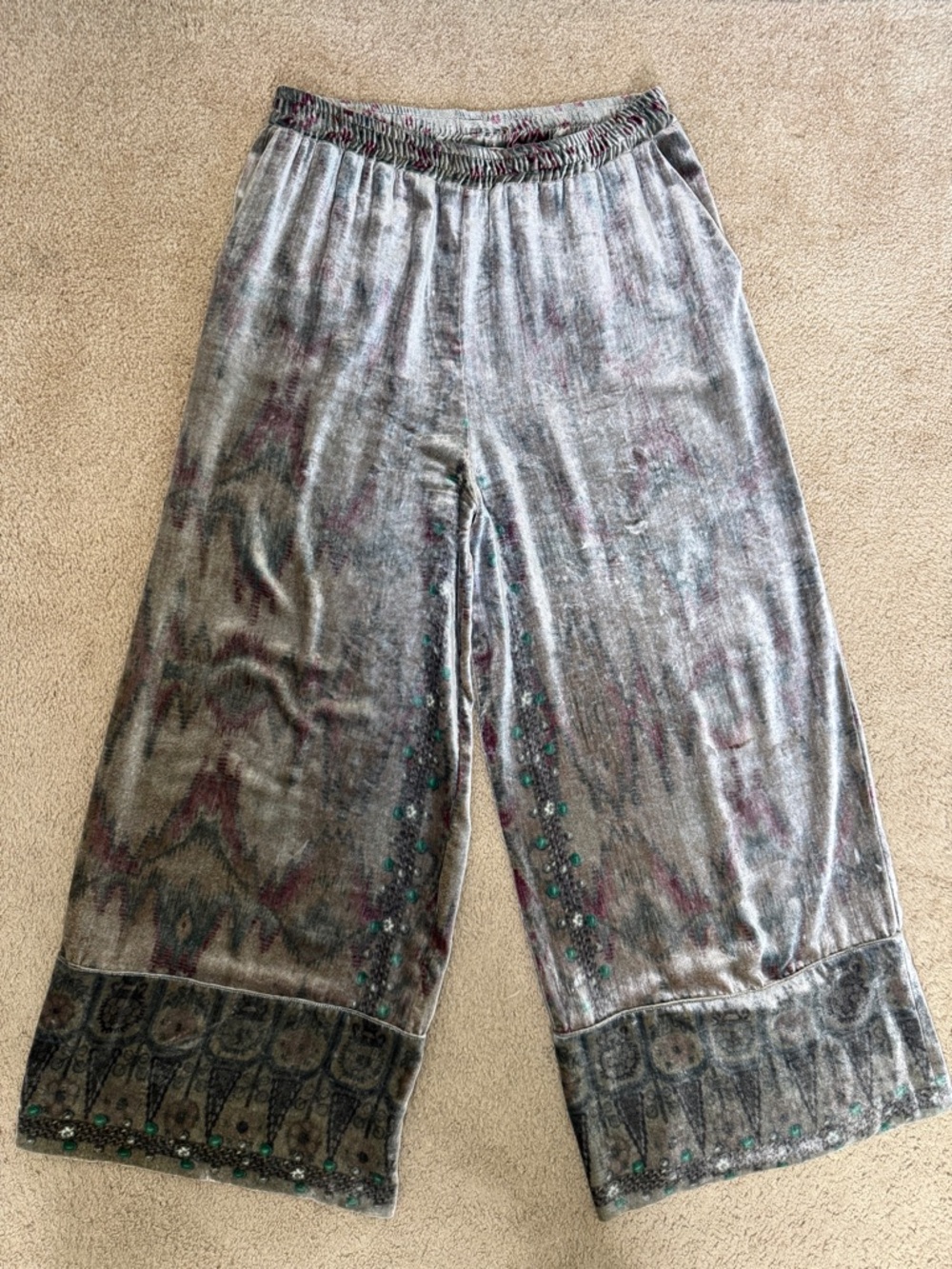 Wide Leg Velvet Casual Pants in Heather Gray